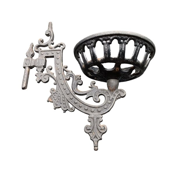 Antique Cast Iron Wall-Mounted Oil Lamp Holder Ornate Gothic Design - Picture 2 of 5